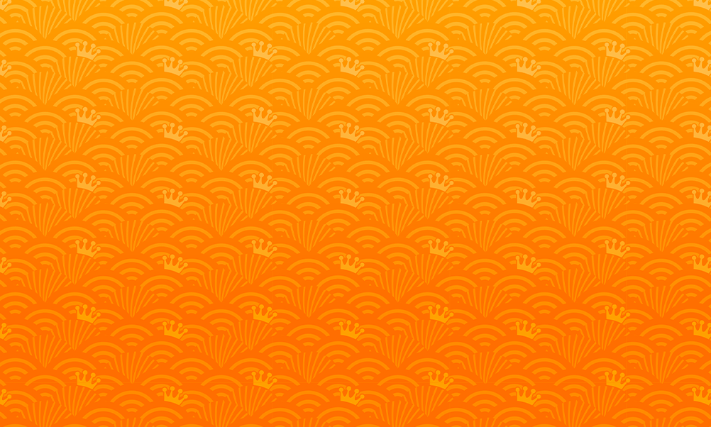 Orange background with seamless Anime pattern featuring Funko crown logo